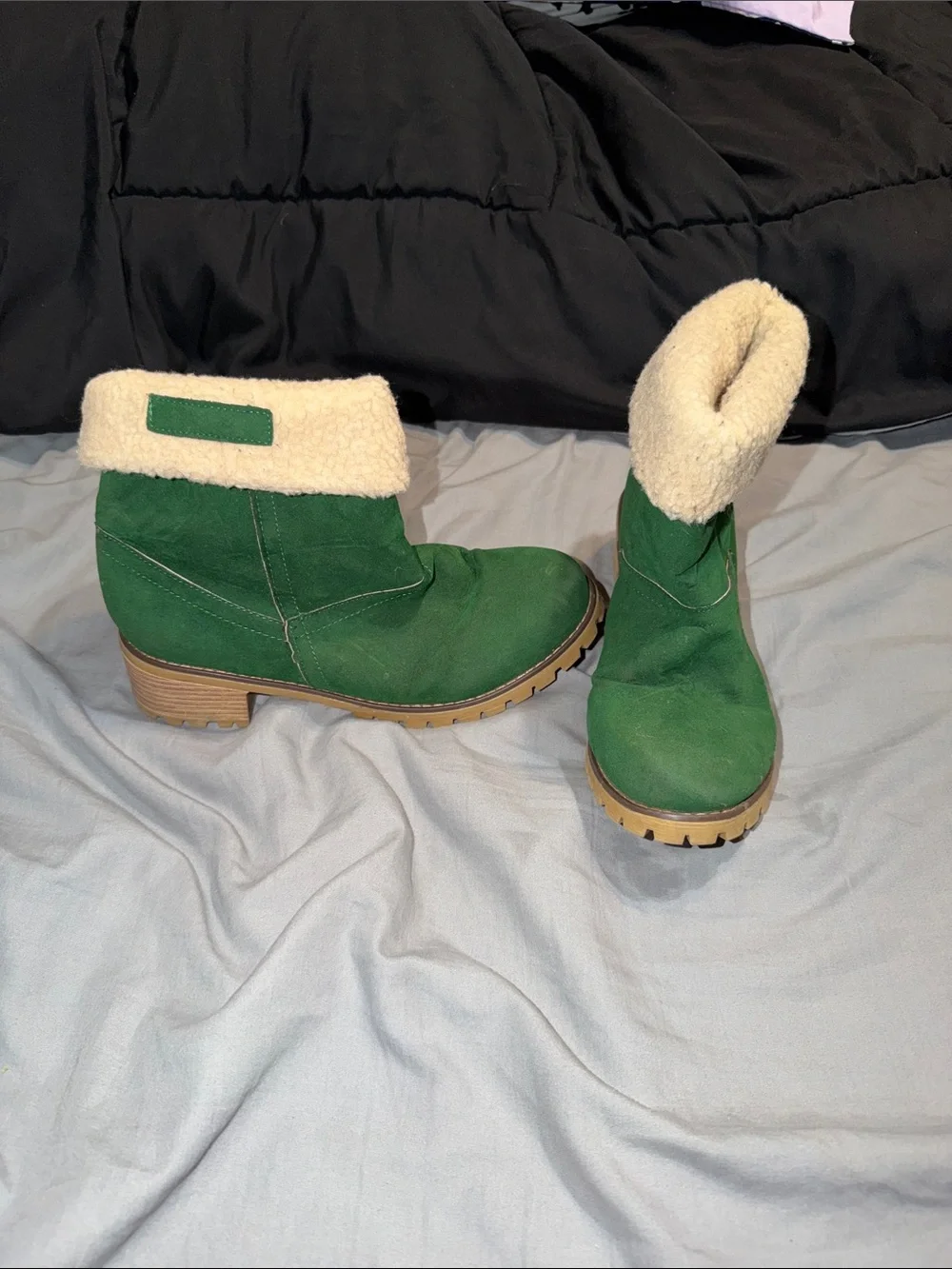 Green Suede Shearling-Lined Women's Winter Boots